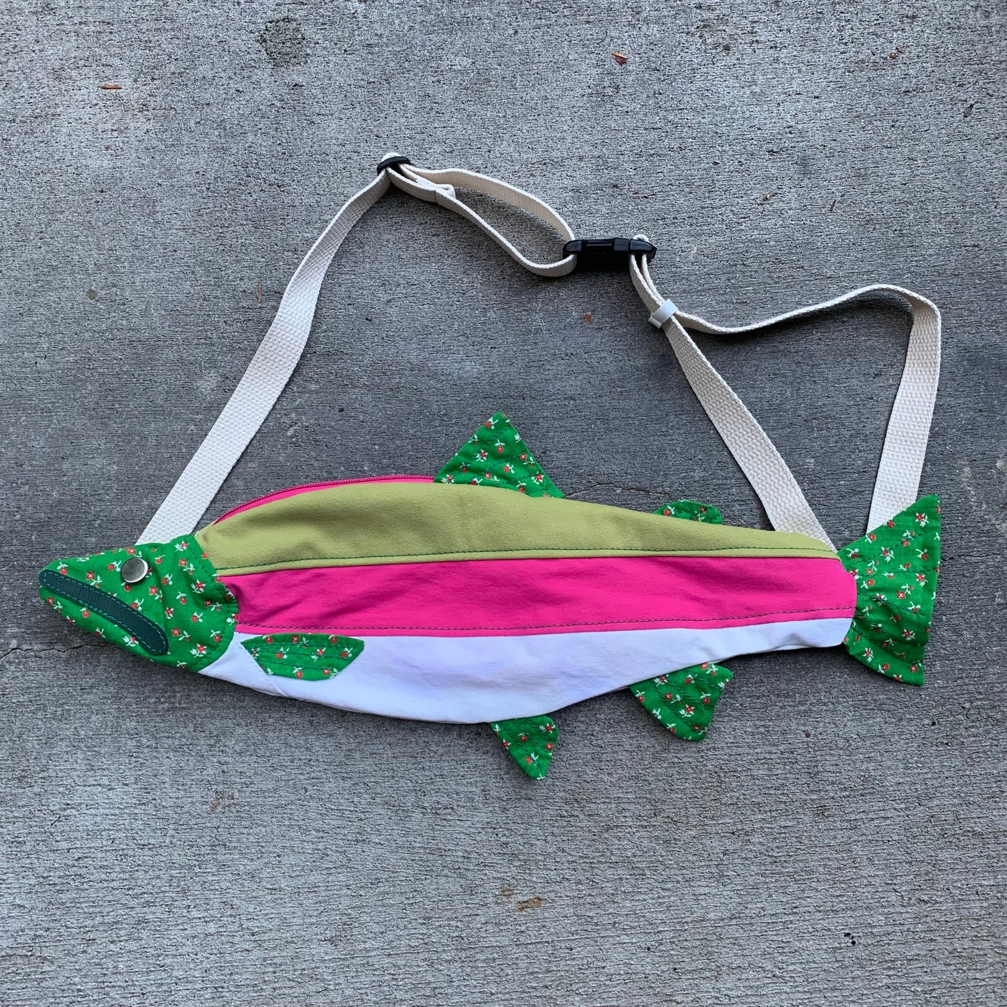 Rainbow Trout Crossbody Bag: Lime Microsuede/Floral/Magenta/White