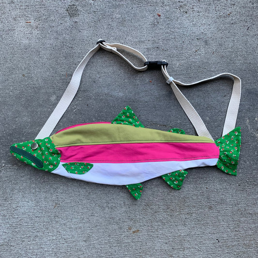 Rainbow Trout Crossbody Bag: Lime Microsuede/Floral/Magenta/White