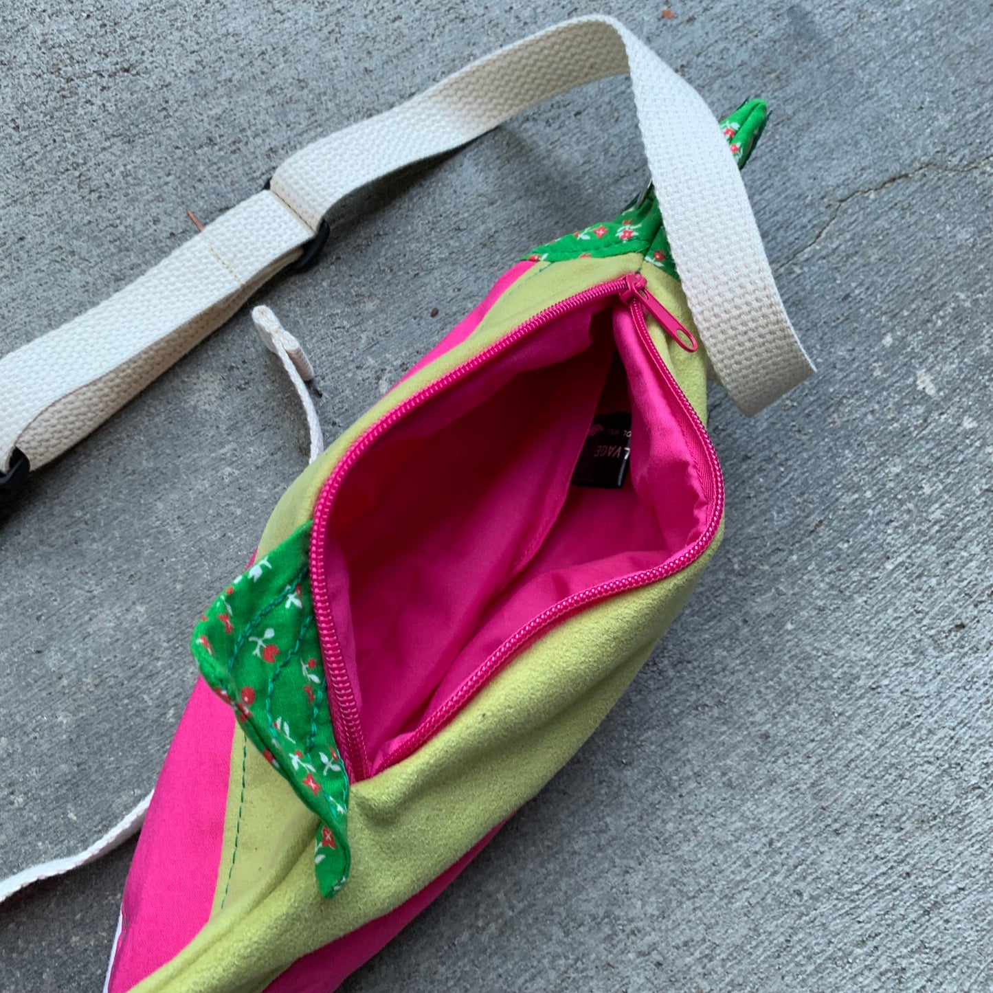 Rainbow Trout Crossbody Bag: Lime Microsuede/Floral/Magenta/White