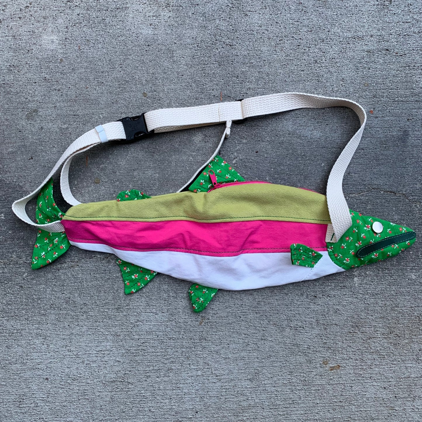 Rainbow Trout Crossbody Bag: Lime Microsuede/Floral/Magenta/White