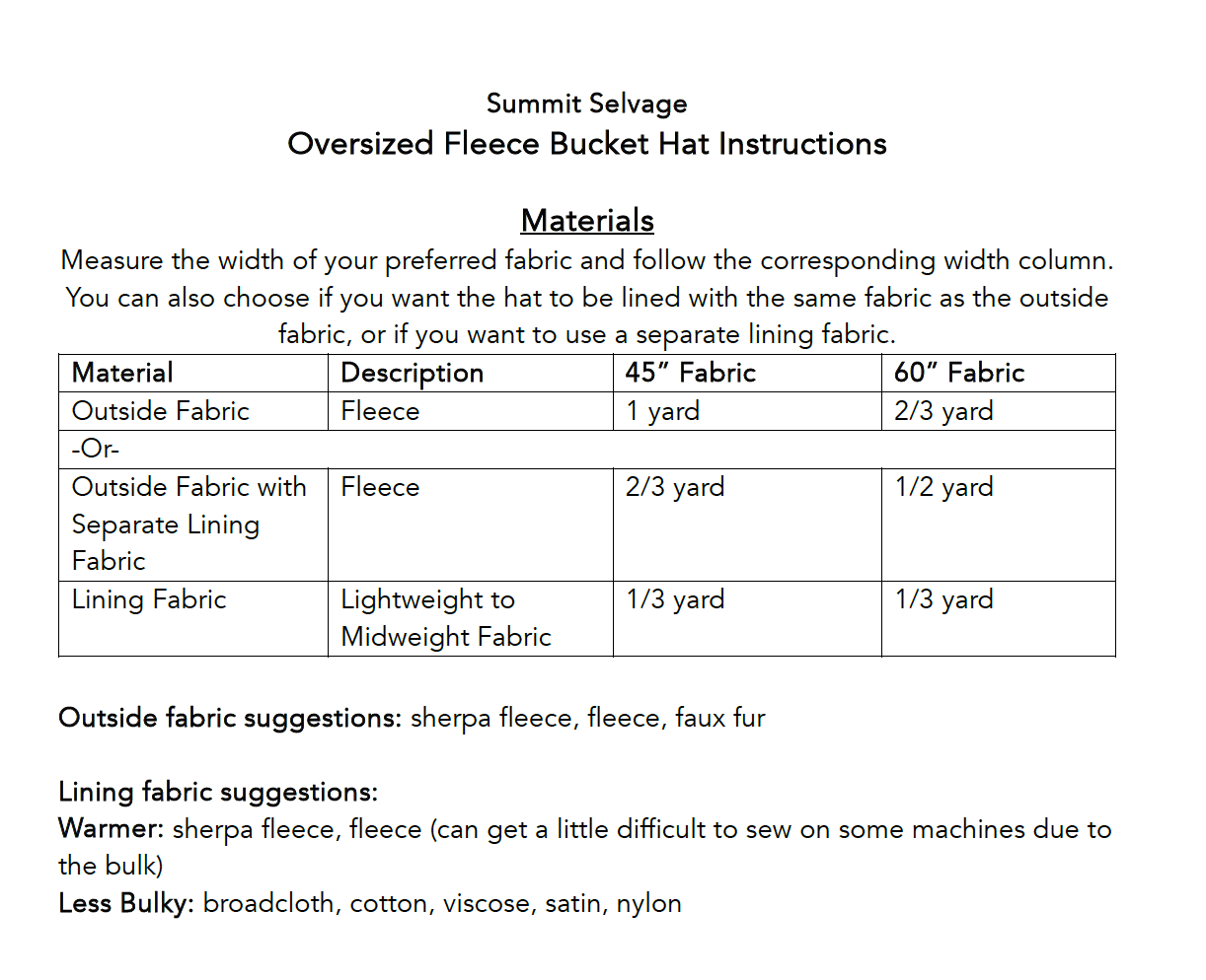 Oversized Fleece Bucket Hat Pattern